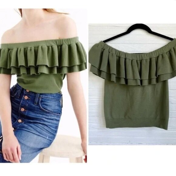 J. Crew Olive Green Off The Shoulder Sweater Top S - Picture 11 of 11